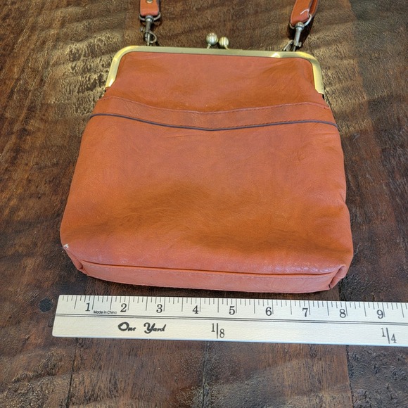 Bueno Faux Leather Crossbody Bag Purse Brown Vintage Inspired Brass Kiss Lock - Picture 5 of 7